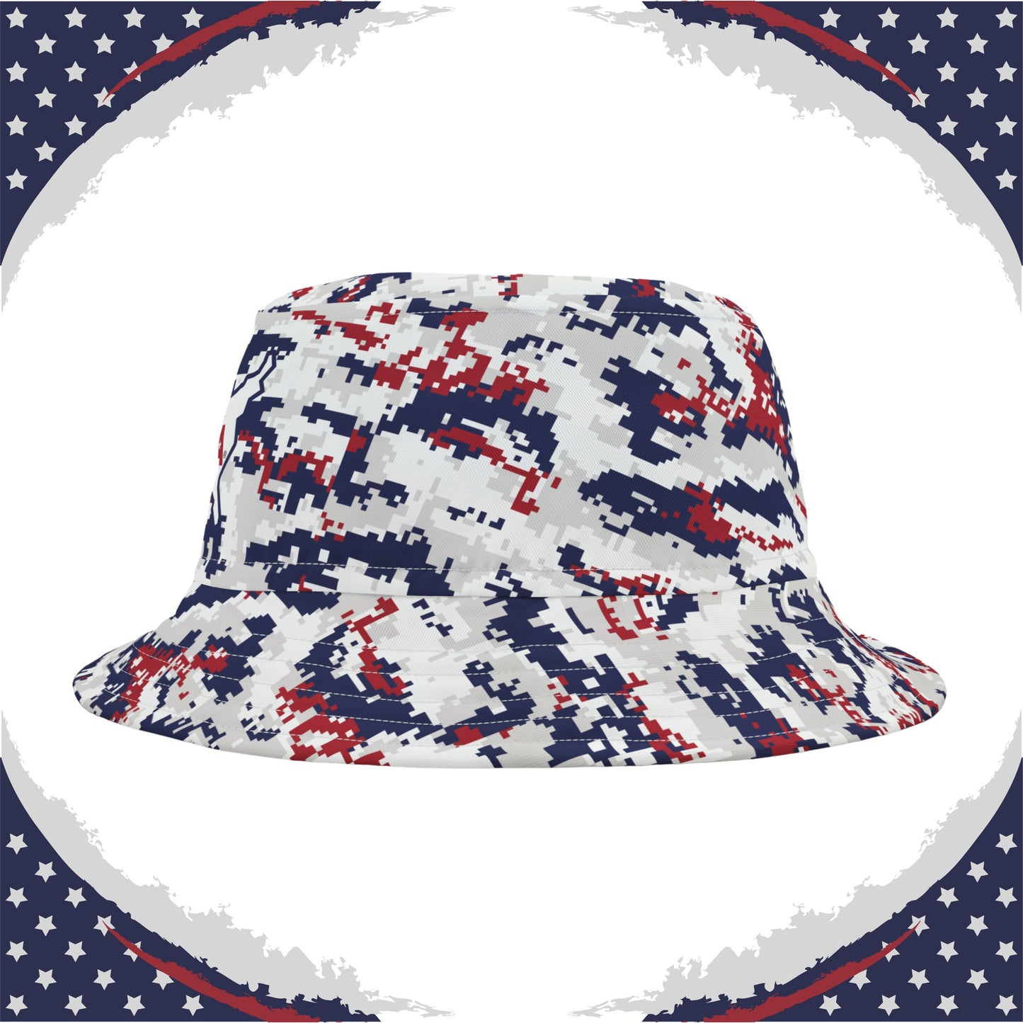 Patriotic Digital Camo Bucket Hat (Red White Blue Gray) - Made in USA