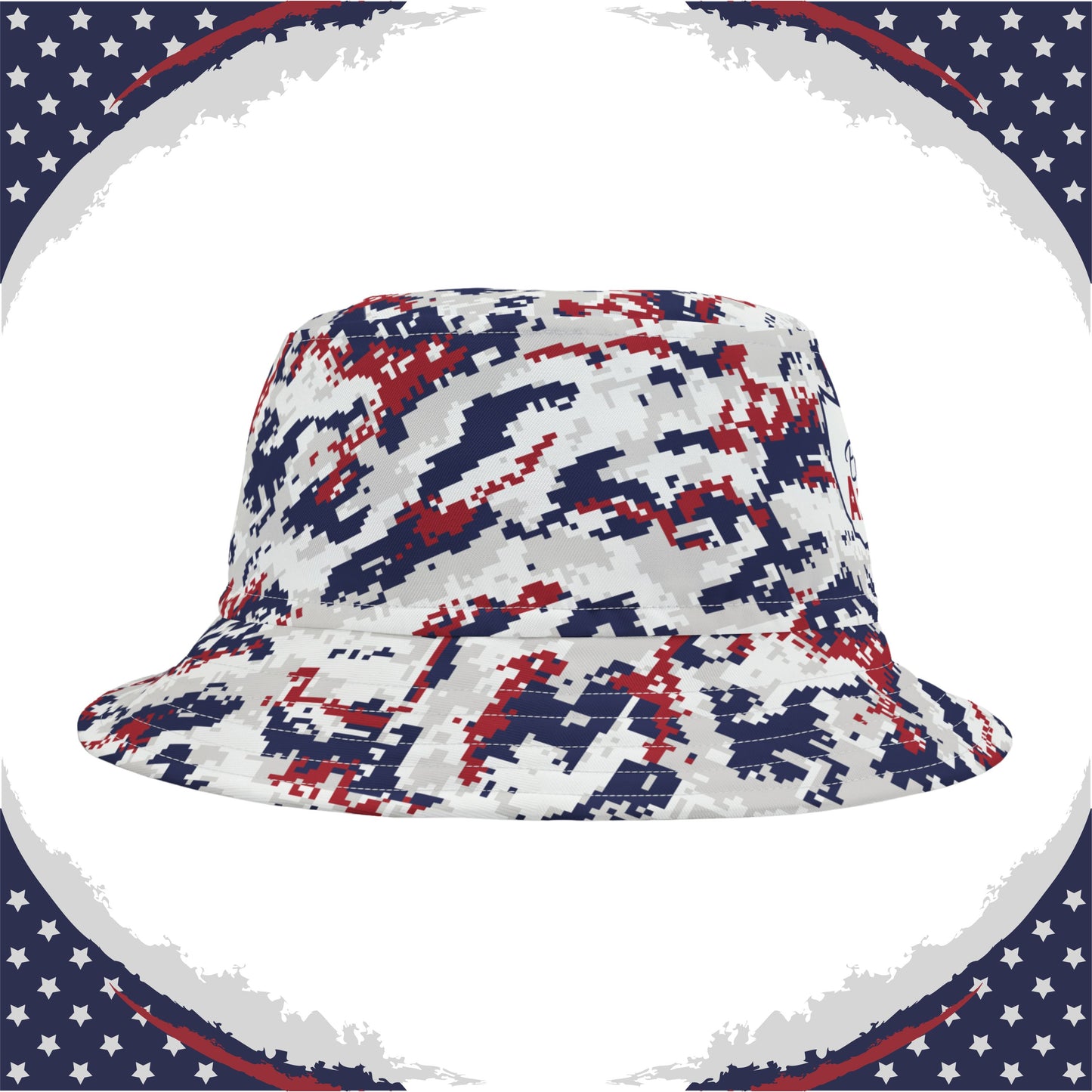 Patriotic Digital Camo Bucket Hat (Red White Blue Gray) - Made in USA