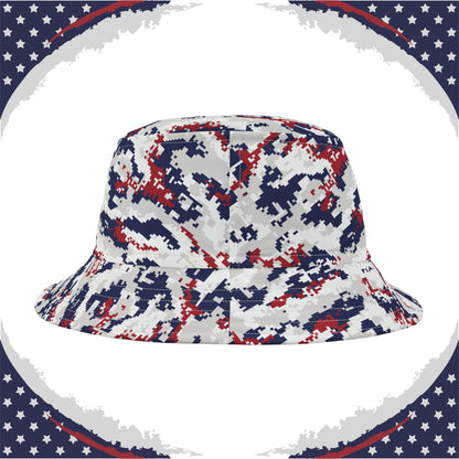 Patriotic Digital Camo Bucket Hat (Red White Blue Gray) - Made in USA