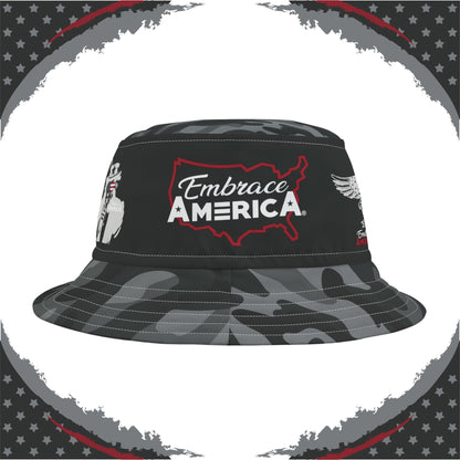 Patriotic Black Camo Bucket Hat (Uncle Sam Bald Eagle Patriot) - Made in USA