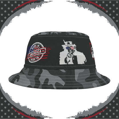 Patriotic Black Camo Bucket Hat (Uncle Sam Bald Eagle Patriot) - Made in USA