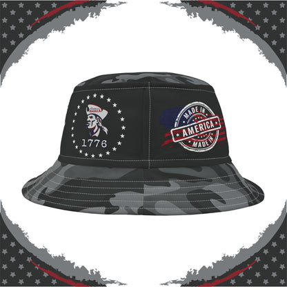 Patriotic Black Camo Bucket Hat (Uncle Sam Bald Eagle Patriot) - Made in USA