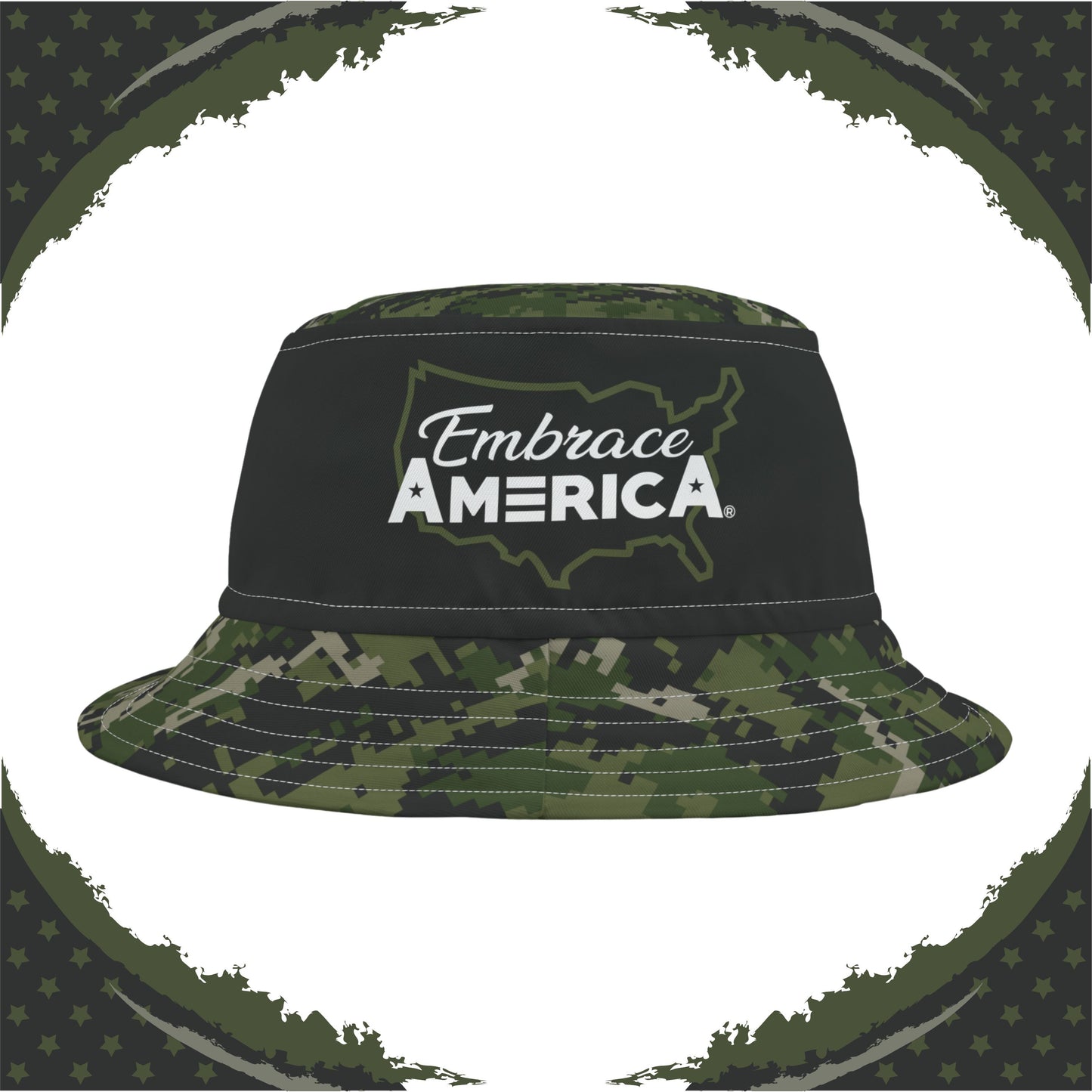 Patriotic Camo Bucket Hat (Woodland Green Black) - Made in USA