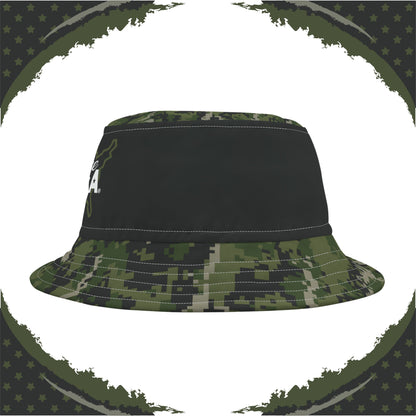 Patriotic Camo Bucket Hat (Woodland Green Black) - Made in USA