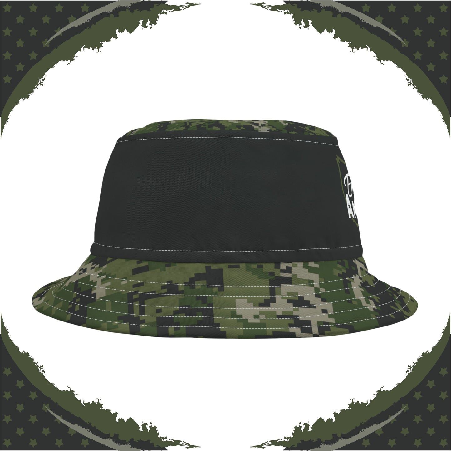 Patriotic Camo Bucket Hat (Woodland Green Black) - Made in USA