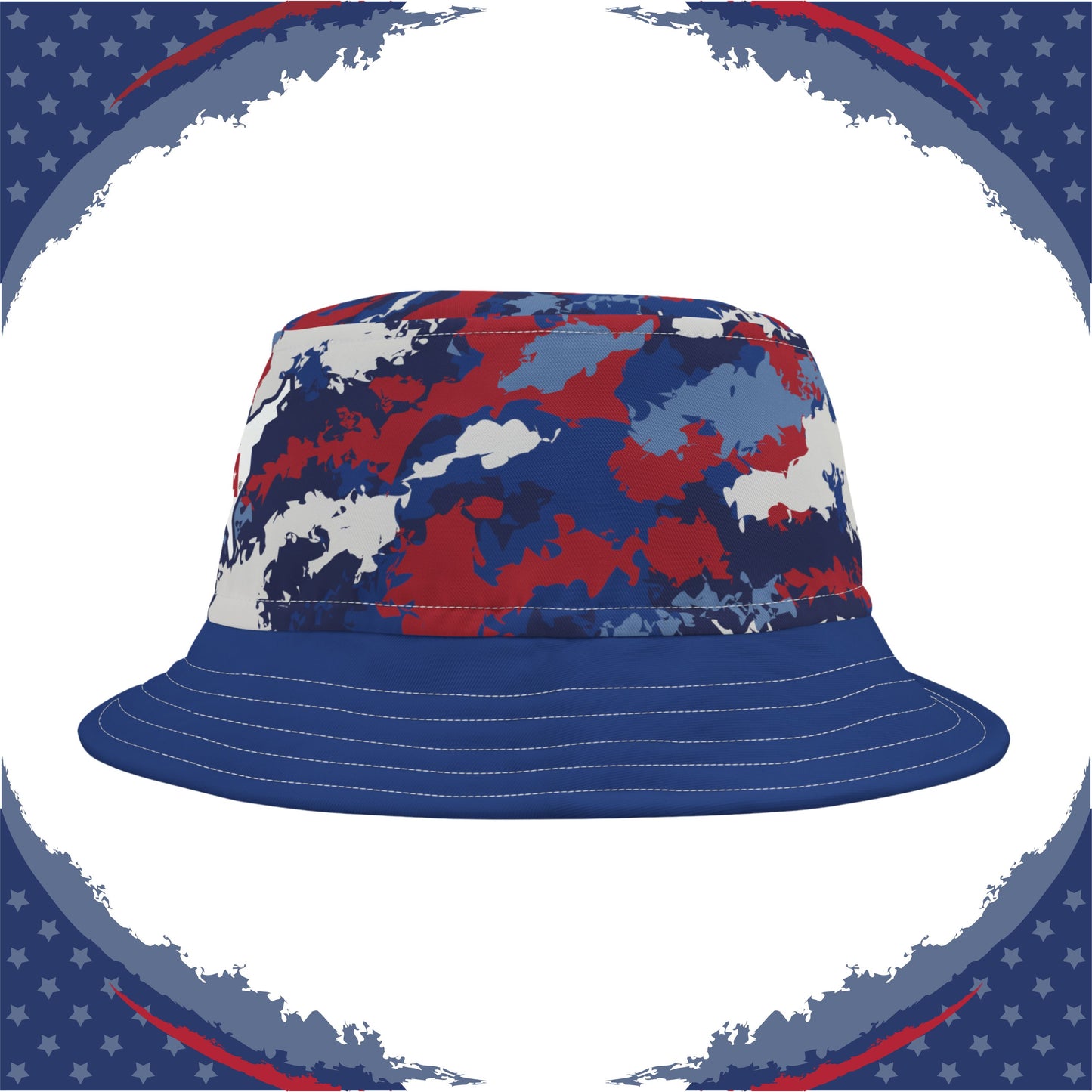 Patriotic Camo Bucket Hat (Red White Blue Gray) - Made in USA