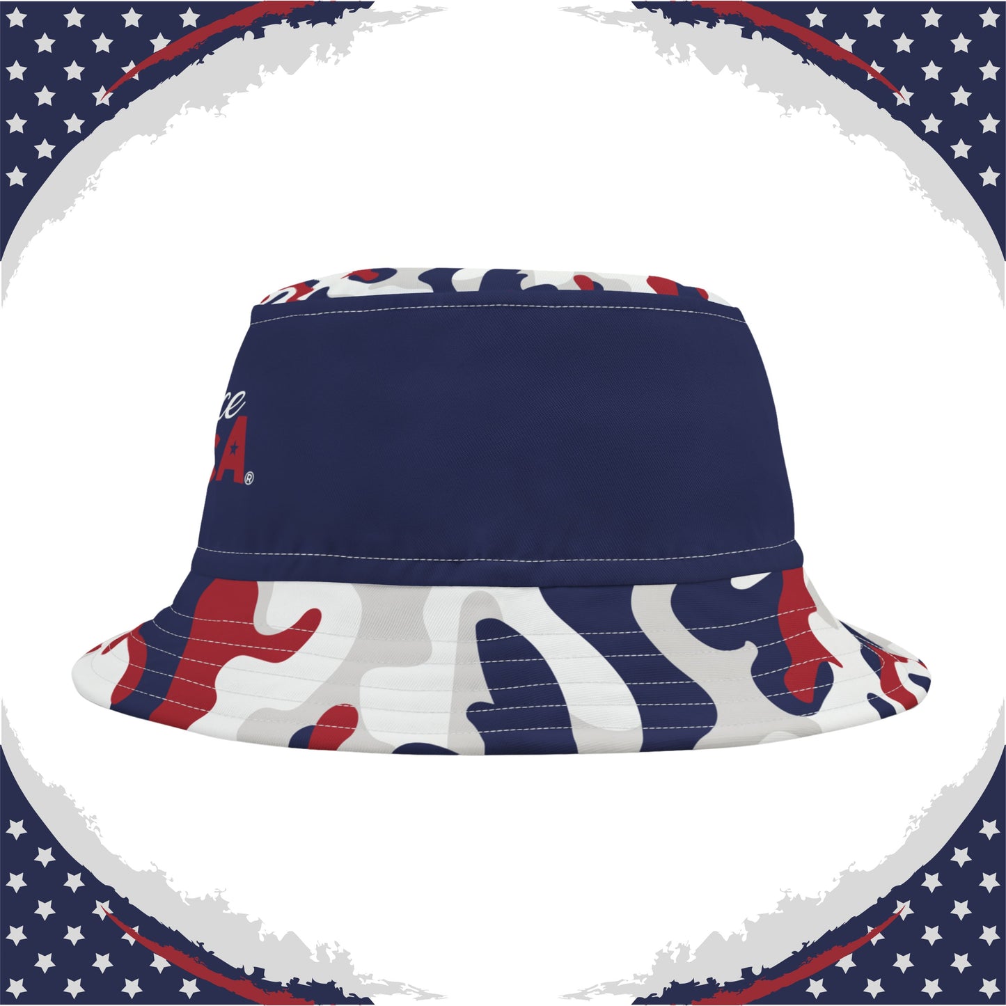 Patriotic Camo Bucket Hat (Red White Blue Gray) - Made in USA